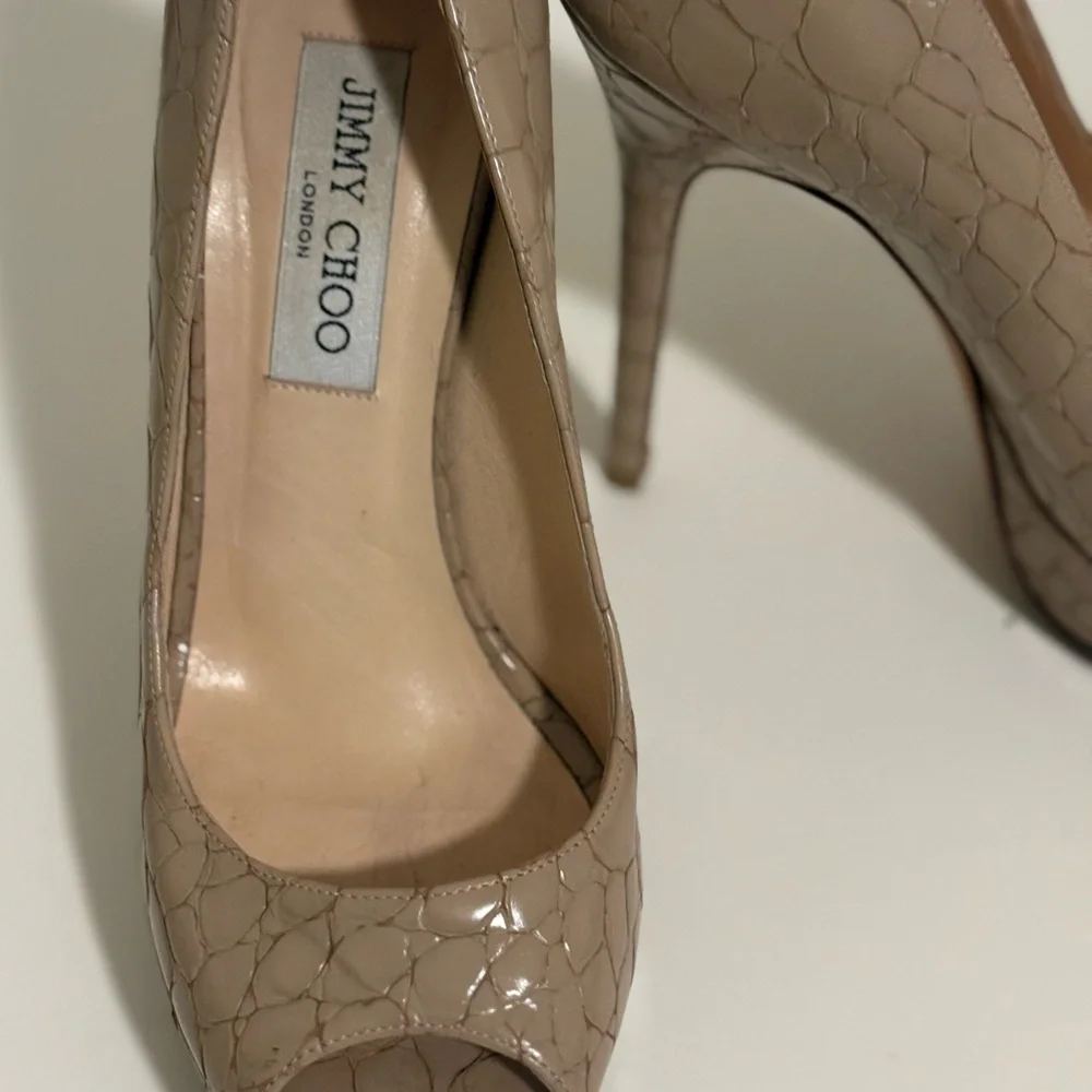 Jimmy Choo Nude Patent Peep-Toe Pumps